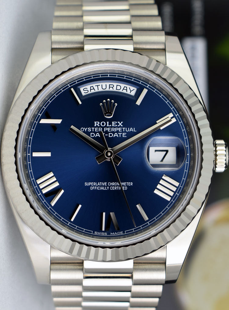 ROLEX 18kt White Gold DayDate 40 President Blue Roman Model 228239