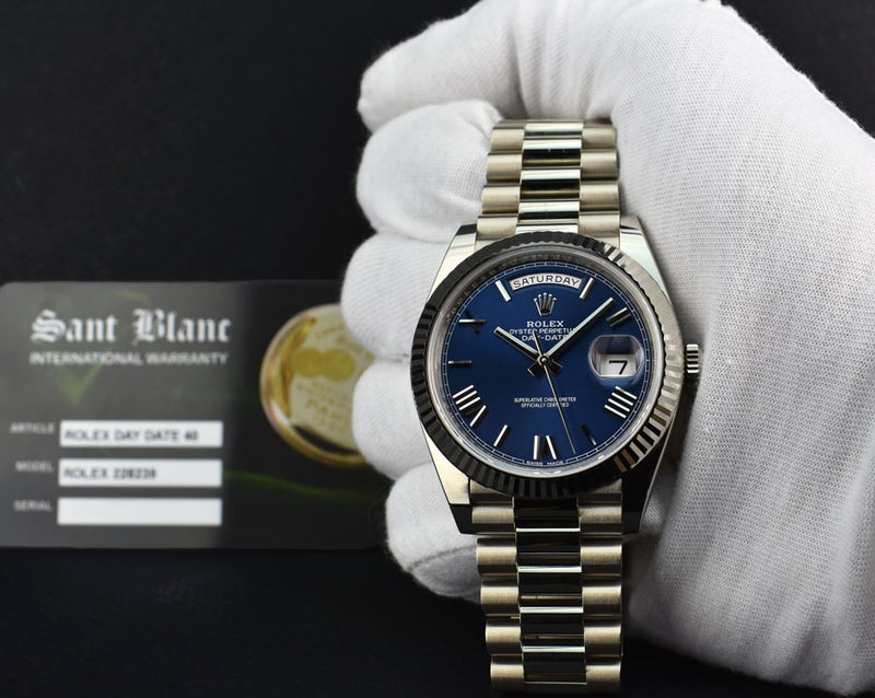 ROLEX 18kt White Gold DayDate 40 President Blue Roman Model 228239