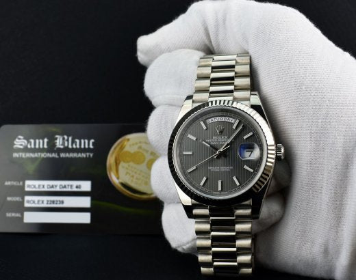 ROLEX 18kt White Gold Day Date 40 President Rhodium Tapestry 228239