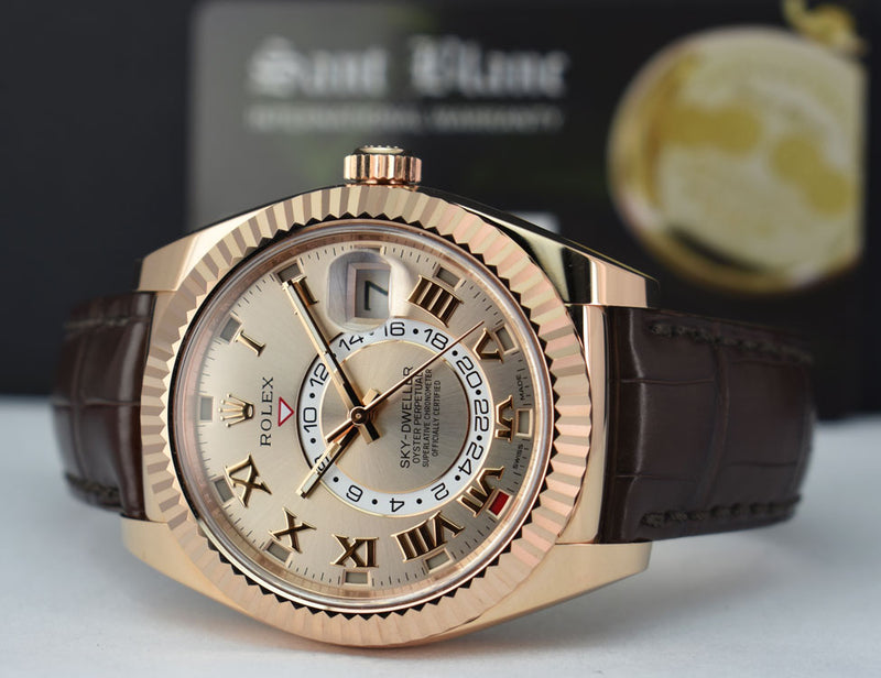 ROLEX 42mm 18kt Rose Gold SkyDweller Silver Roman Dial Model 326135