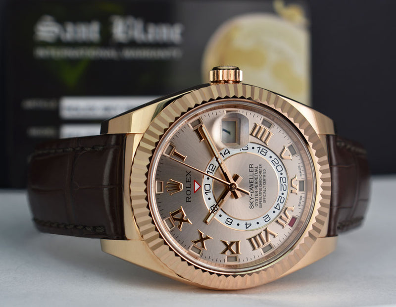 ROLEX 42mm 18kt Rose Gold SkyDweller Silver Roman Dial Model 326135