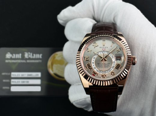 ROLEX 18kt Rose Gold Sky Dweller Silver Sunray Roman Dial Model 326135