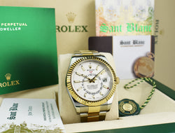 ROLEX 18kt Gold & Stainless Steel Sky Dweller White Ivory Index Dial Model 326933