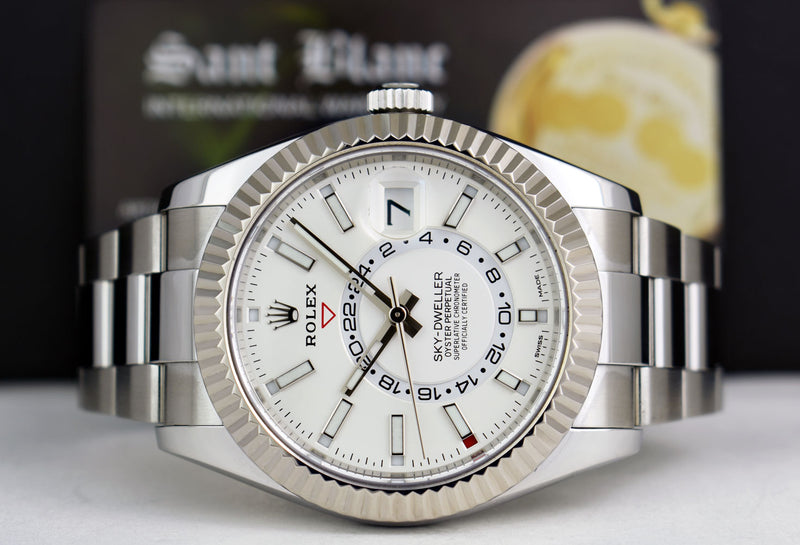ROLEX 42mm Mens White Gold & Stainless Sky Dweller White Index Dial Model 326934