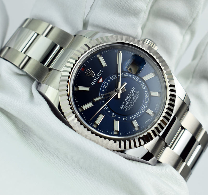 ROLEX 42mm 18kt White Gold & Stainless Sky Dweller Blue Dial Model 326934
