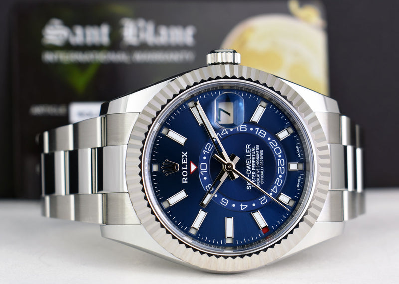 ROLEX 42mm 18kt White Gold & Stainless Steel Sky Dweller Blue Index Dial Model 326934