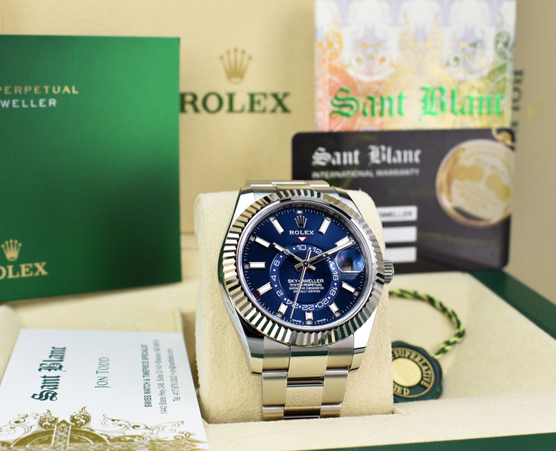 ROLEX 42mm 18kt White Gold & Stainless Steel Sky Dweller Blue Index Dial Model 326934