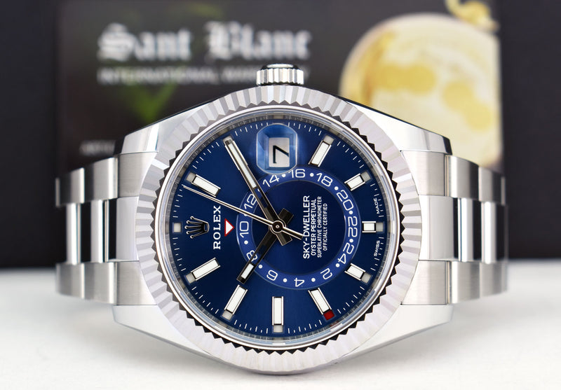 ROLEX 42mm 18kt White Gold & Stainless Steel Sky Dweller Blue Index Dial Model 326934