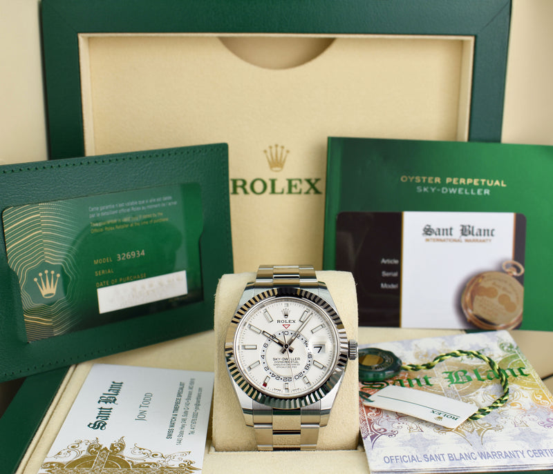 ROLEX 42mm White Gold & Stainless Steel Sky Dweller White Index Dial Model 326934