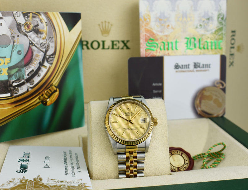 ROLEX MIDSIZE - 31mm 18kt Gold & SS Datejust Champagne Tapestry Dial Model 68273