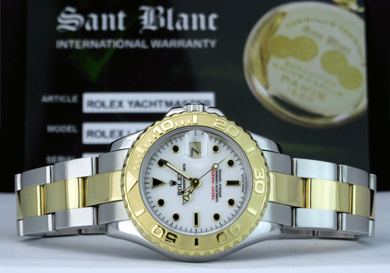 ROLEX Ladies 29mm 18kt Gold Stainless Steel YachtMaster White Index Dial Model 69623