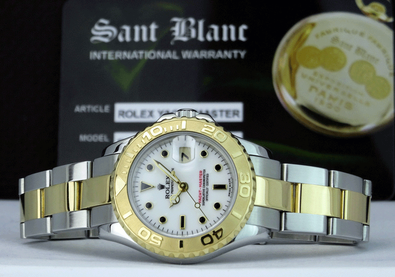 ROLEX Ladies 29mm 18kt Gold Stainless Steel YachtMaster White Index Dial Model 69623