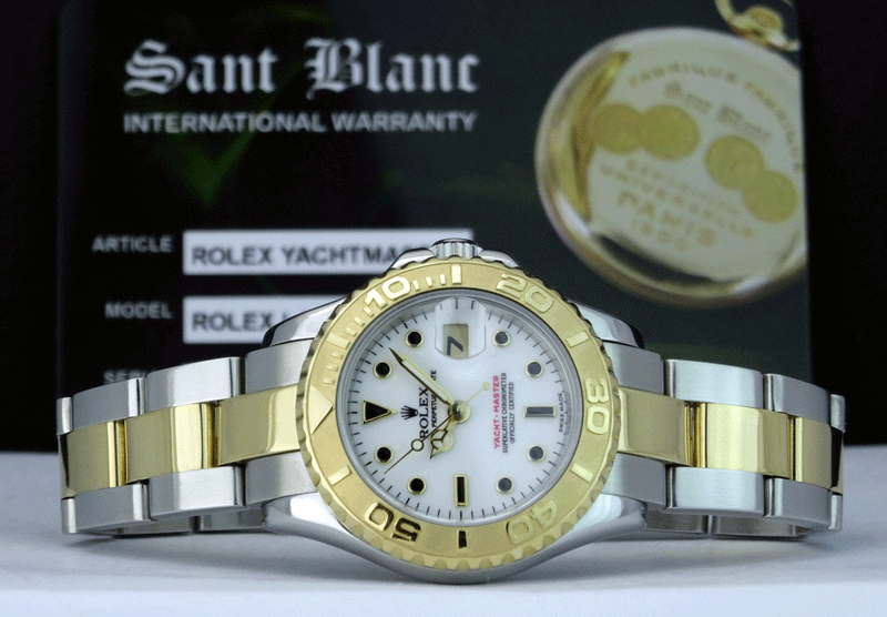 ROLEX Ladies 29mm 18kt Gold Stainless Steel YachtMaster White Index Dial Model 69623