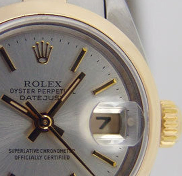 ROLEX Ladies 26mm 18kt Gold & Stainless Steel DateJust Silver Stick Model 69163