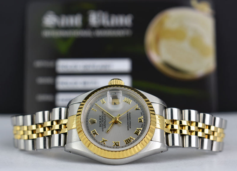 ROLEX Ladies 26mm 18kt Yellow Gold & Stainless Steel DateJust Silver R –  Sant Blanc