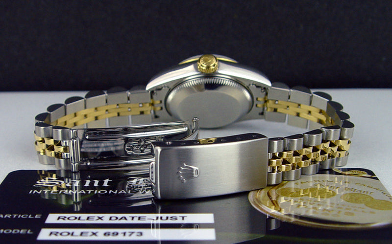 ROLEX Ladies 26mm 18kt Gold & Stainless Steel Ladies DateJust Mother of Pearl Roman Dial Model 69173