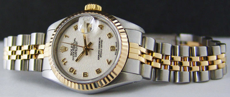 ROLEX 18kt Gold & Stainless Steel Ladies DateJust White Jubilee Arabic Dial Model 69173
