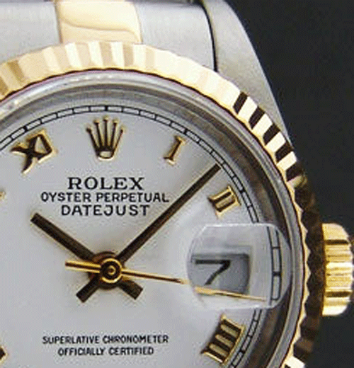 ROLEX 26mm 18kt Gold & Stainless Steel Ladies DateJust White Roman Dial Model 69173