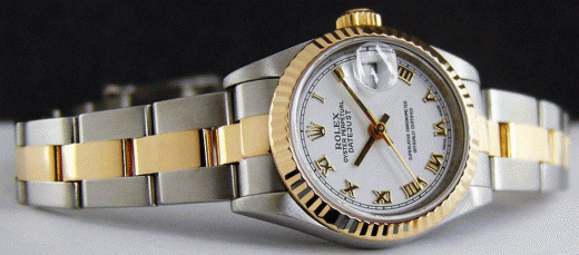 ROLEX 26mm 18kt Gold & Stainless Steel Ladies DateJust White Roman Dial Model 69173