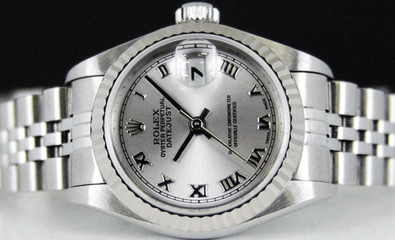 ROLEX Ladies 26mm 18kt White Gold & Stainless Steel DateJust Silver Roman Model 69174