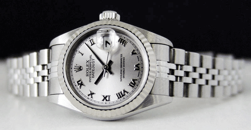 ROLEX Ladies 26mm 18kt White Gold & Stainless Steel DateJust Silver Roman Model 69174