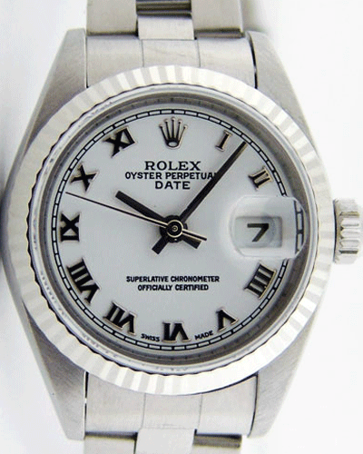 ROLEX Ladies 26mm 18kt White Gold & Stainless Steel DateJust White Roman Model 69174
