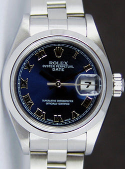 ROLEX Ladies 26mm Stainless Steel DateJust Blue Roman Dial Model 79160