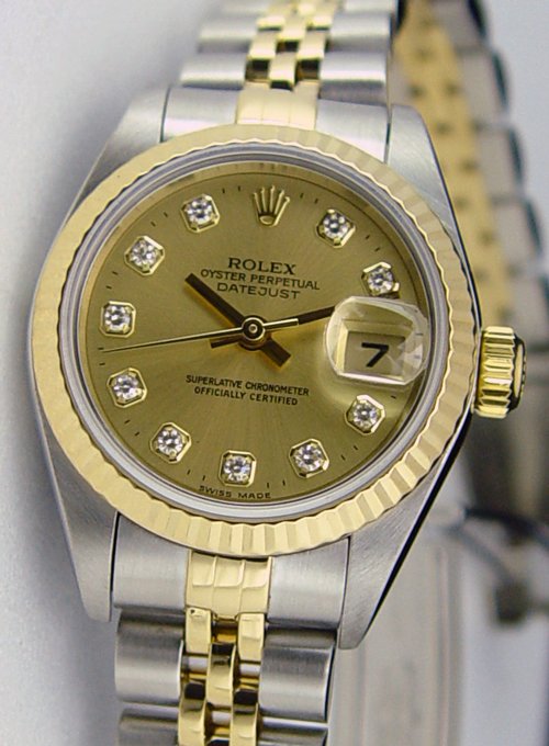 ROLEX 18kt Gold & Stainless Steel Ladies DateJust Champagne Diamond Dial Model 79173