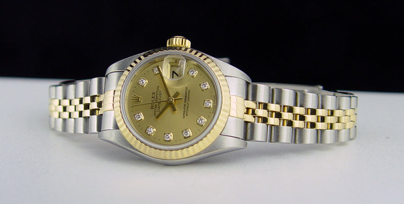 ROLEX 18kt Gold & Stainless Steel Ladies DateJust Champagne Diamond Dial Model 79173