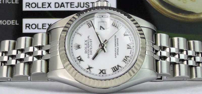 ROLEX Ladies 26mm 18kt Gold & Stainless Steel DateJust White Roman Dial Model 79174