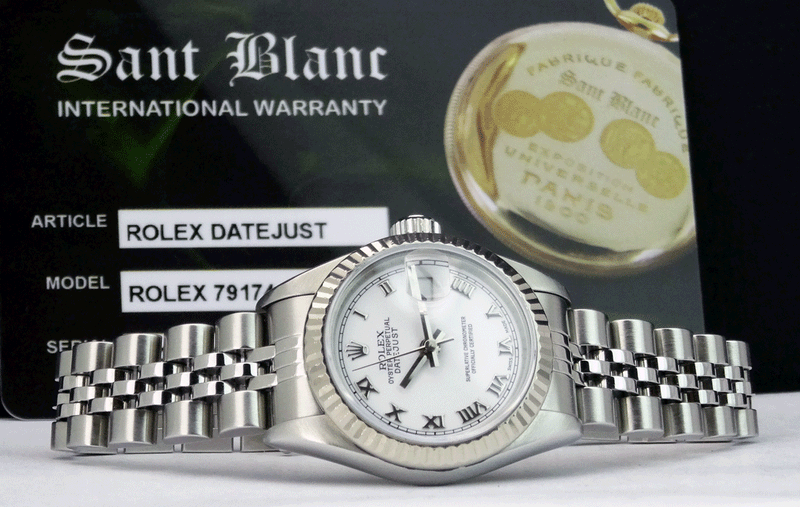 ROLEX Ladies 26mm 18kt Gold & Stainless Steel DateJust White Roman Dial Model 79174