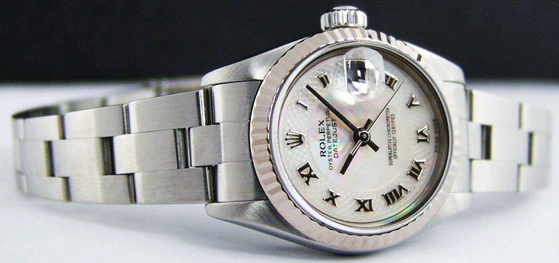 ROLEX Ladies 26mm 18kt White Gold & Stainless Steel DateJust MOP Deco Roman Dial Model 79174