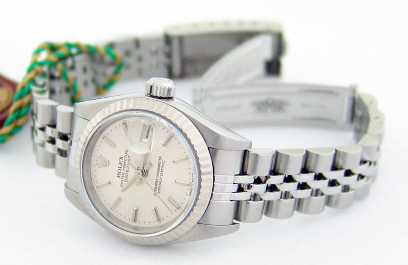 ROLEX Ladies 26mm 18kt White Gold & Stainless Steel Datejust Silver Stick Dial Model 79174