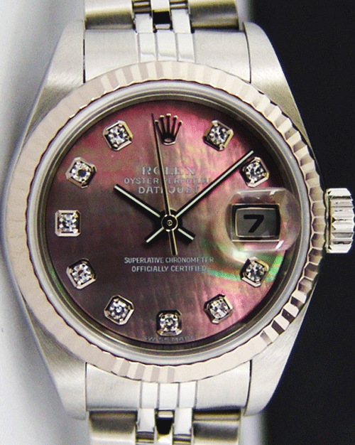 ROLEX Ladies 26mm 18kt White Gold & Stainless Steel DateJust MOP Diamond Dial Model 79174