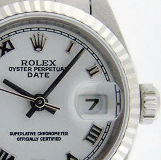 ROLEX 26mm Ladies 18kt White Gold & Stainless Steel DateJust White Roman Dial Model 79174