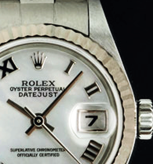 ROLEX Ladies 26mm 18kt White Gold & Stainless Steel DateJust White MOP Roman Dial Model 79174