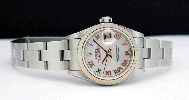 ROLEX Ladies 26mm 18kt White Gold & Stainless Steel DateJust White MOP Roman Dial Model 79174