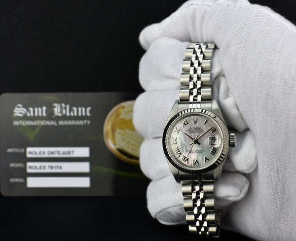 ROLEX Ladies 18kt White Gold & Stainless Steel DateJust MOP Roman Dial Model 79174