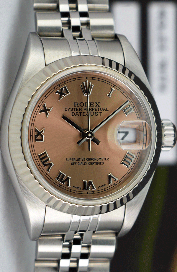 ROLEX Ladies 26mm White Gold & Stainless Steel DateJust Rose Roman Dial Model 79174