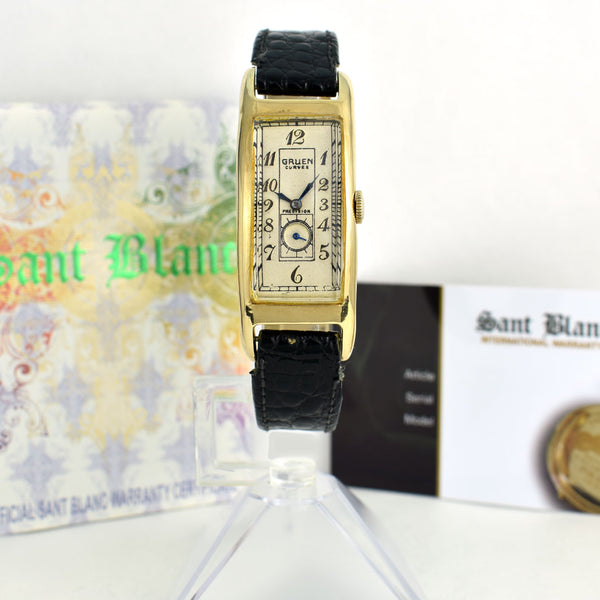 GRUEN Curvex Precision Art Deco Ivory Arabic Dial Blue Hands