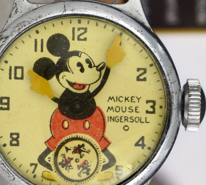 WALT DISNEY INGERSOLL 31mm Chrome Plated Mickey Mouse Watch on Leather Strap