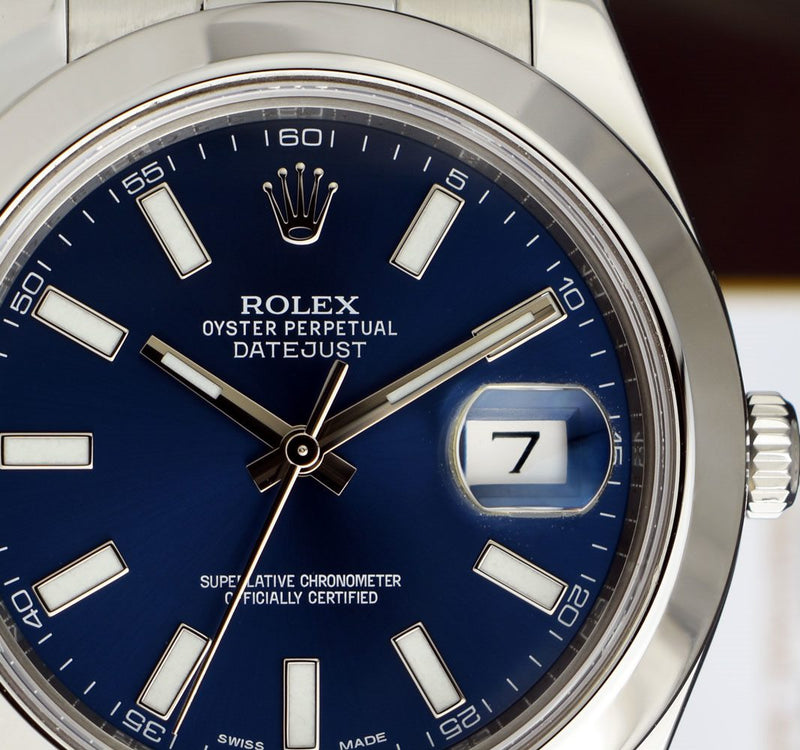 ROLEX 41mm Stainless Steel DateJust II Blue Index Dial Model 116300