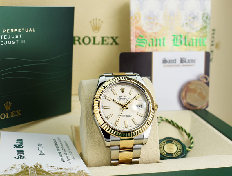 ROLEX 18kt Gold & Stainless Steel DateJust II Ivory Index CARD 116333