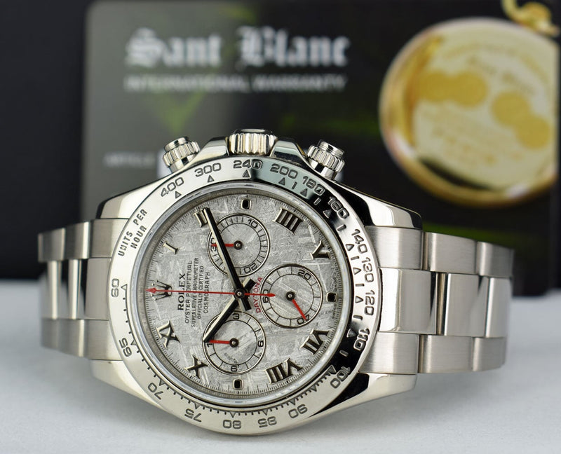 ROLEX Rehaut Mens 18kt White Gold Daytona Meteorite Roman Dial Model 116509