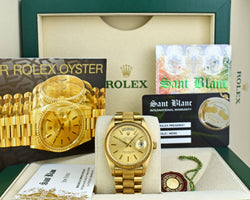 ROLEX Mens 18kt Gold Day Date Bark President Champagne Stick Dial Model 18078