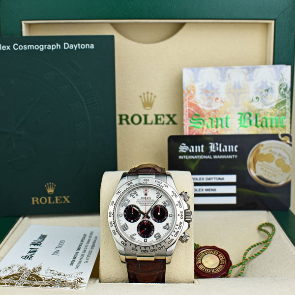 ROLEX 18kt White Gold Daytona Panda Arabic on Brown Strap 