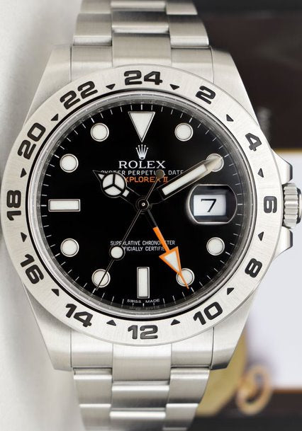 ROLEX - 42mm SS Explorer II Black Dial w/ BOX CARD TAGS 216570