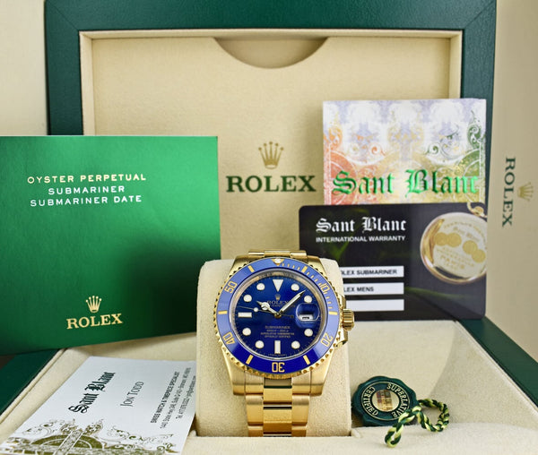 ROLEX Mens 18kt Gold Submariner Blue Ceramic Box Model 116618 LB