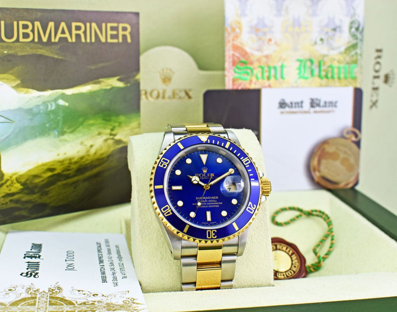ROLEX 18kt Gold & Stainless Steel Submariner SEL Blue Dial Box And Papers Model 16613