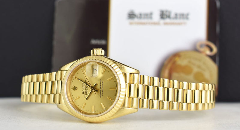 ROLEX - Ladies 18kt Gold Datejust PRESIDENT Champagne Dial 69178